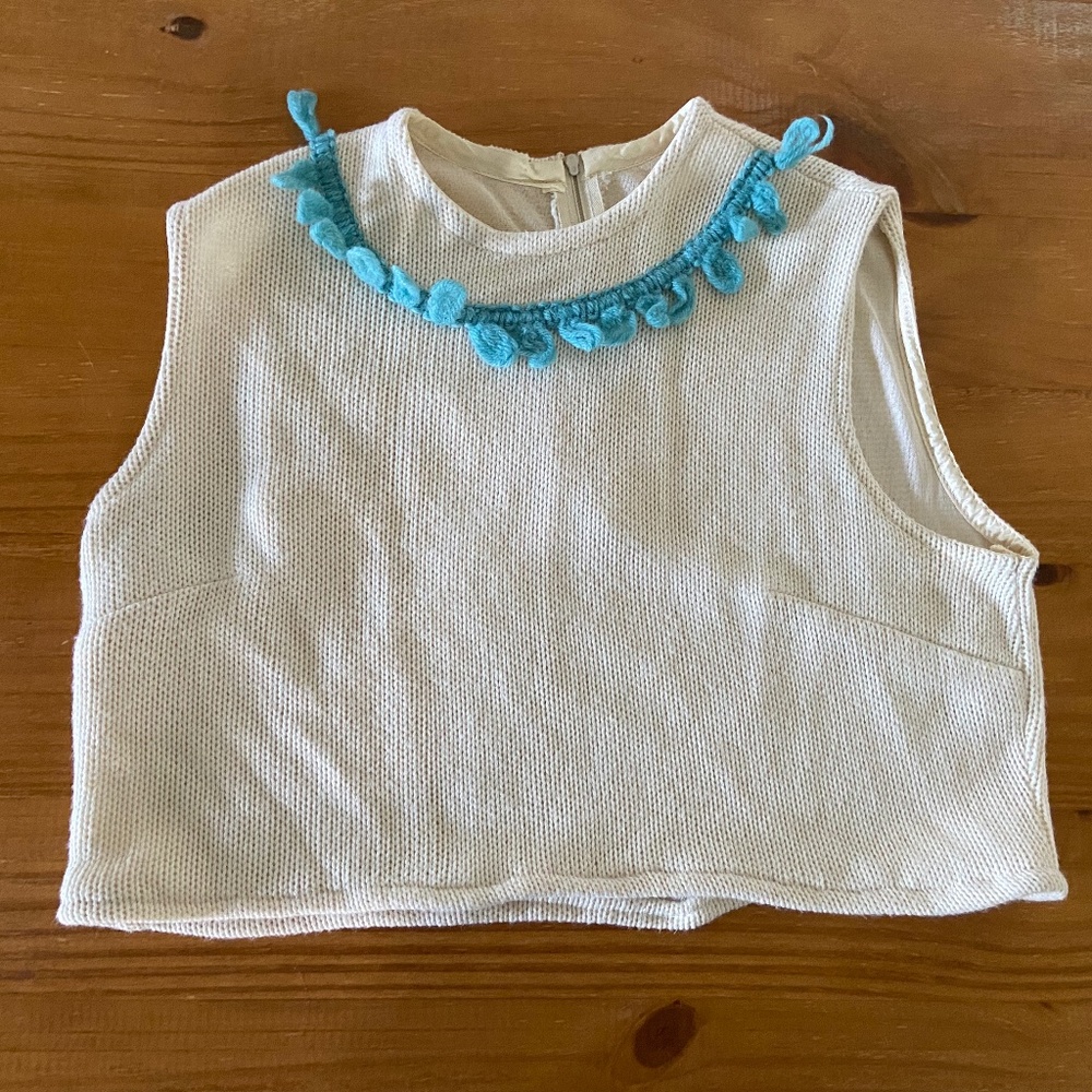 Vintage Cropped Wool Vest, Knit, Scalloped Collar